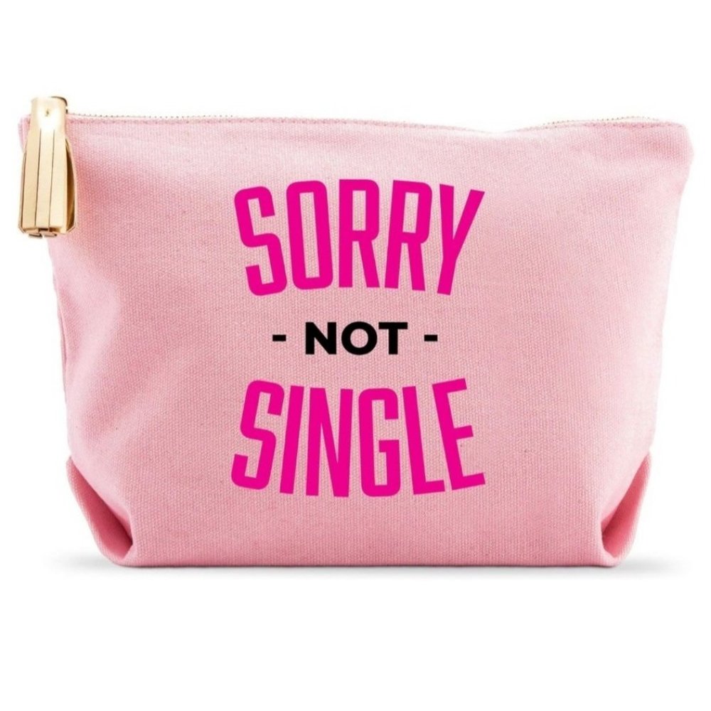 Pink Canvas Makeup Bag Case Zippered Sorry Not Single Bride to Be Tassel NIP